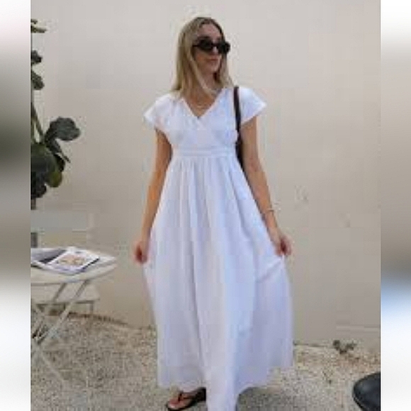 ZARA * COTTON POPLIN DRESS FLOWY MIDI White size XS and S - Picture 1 of 15